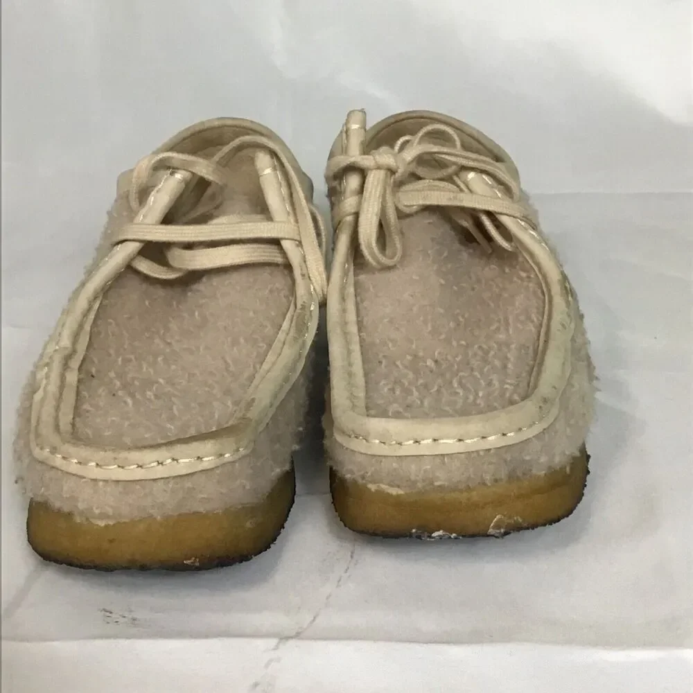 Clarks x Aime Leon Dore Mens Wallabee Shoes Sz.8.5 Beige Wool Casetino Comfort